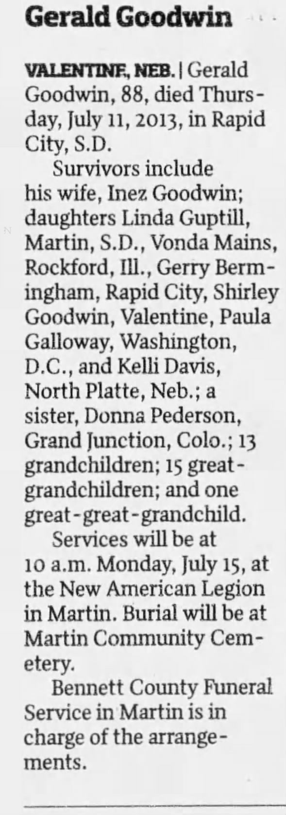 Obituary for Gerald Goodwin (Aged 88)